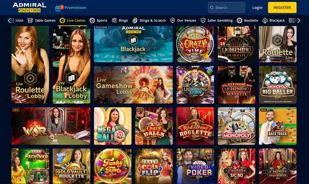 admiral casino live games selection 1