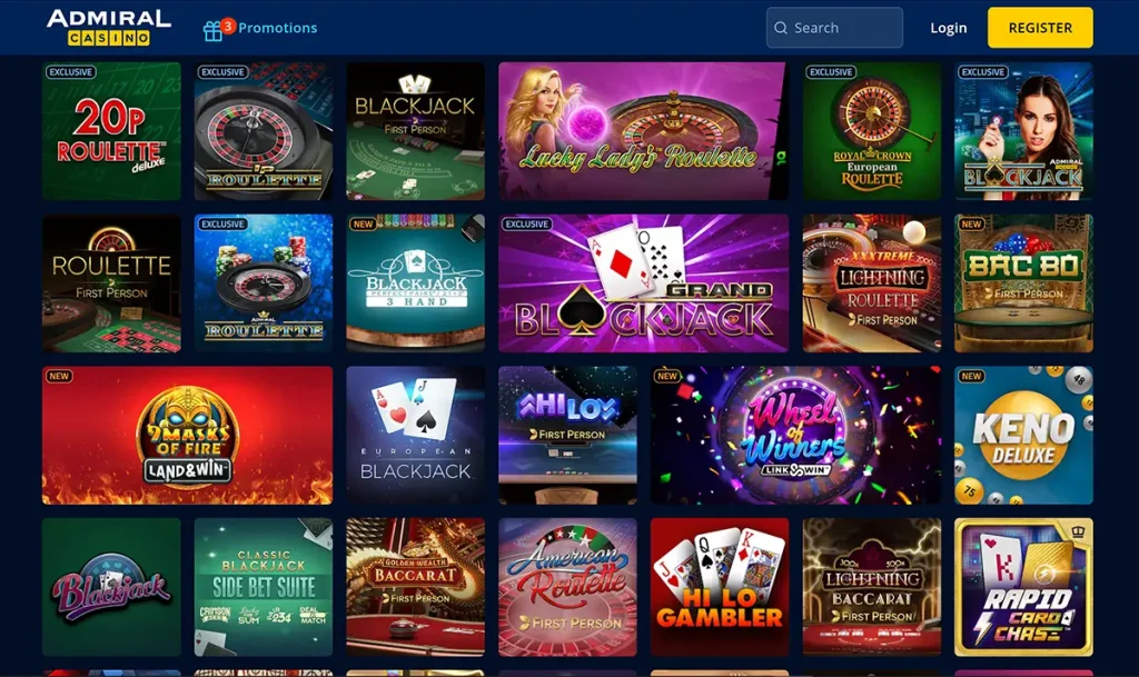 admiral casino table games selection 1