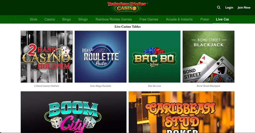 rainbow riches casino live games screen 1